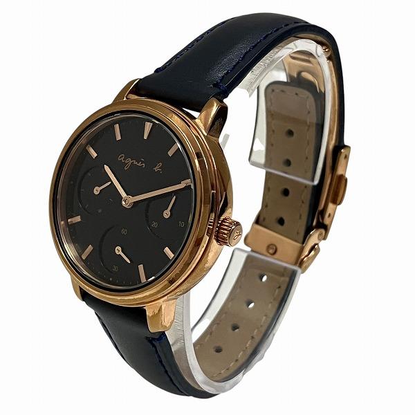 agnès b. クォーツ腕時計 ブラック/ゴールド 記念モデルアニエスb 腕時計ブラック＆ピンクゴールド