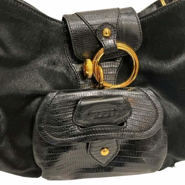 トッズ ワンショルダーバッグ 舟型 ロゴ 型押し レザー ブラック 希少 トッズ ハンドバッグ/トートバッグ/ショルダーバッグ バッグ