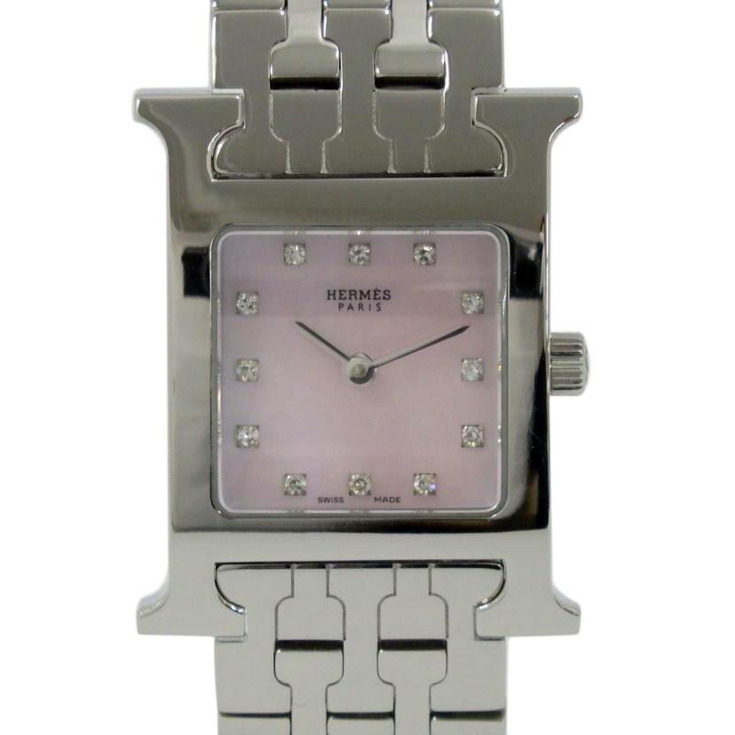 HERMES エルメス/Hウォッチ/12Pダイヤ/ピンクシェル/クォーツ/HH1.210  