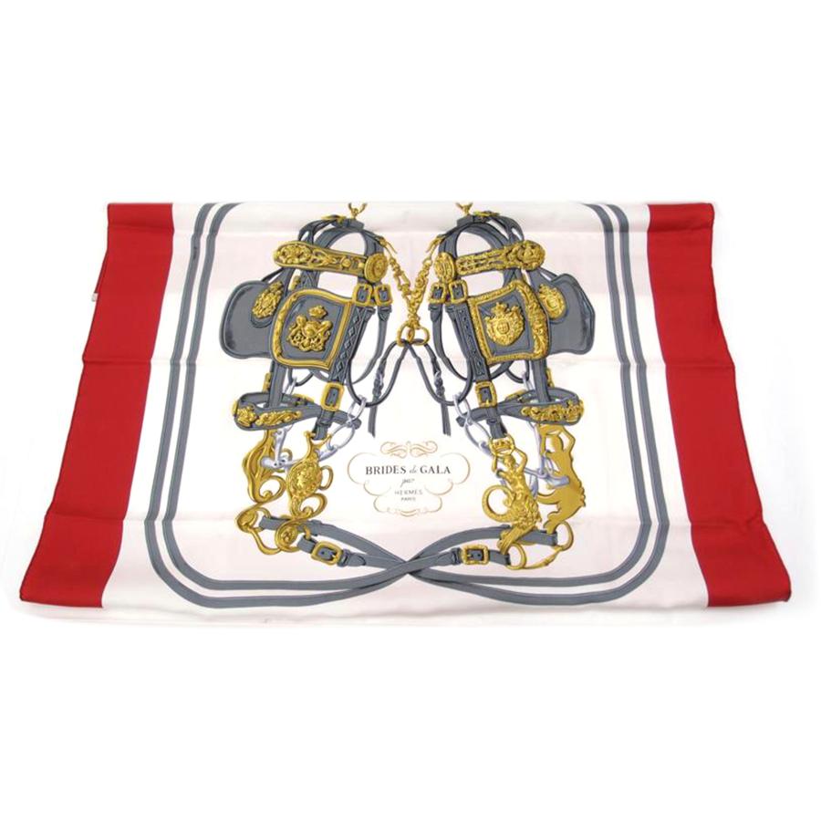 HERMESエルメススカーフ赤カレ90 BRIDES de GALA HERMES（エルメス） スカーフ 赤 レディース/カレ90/BRIDES de GALA