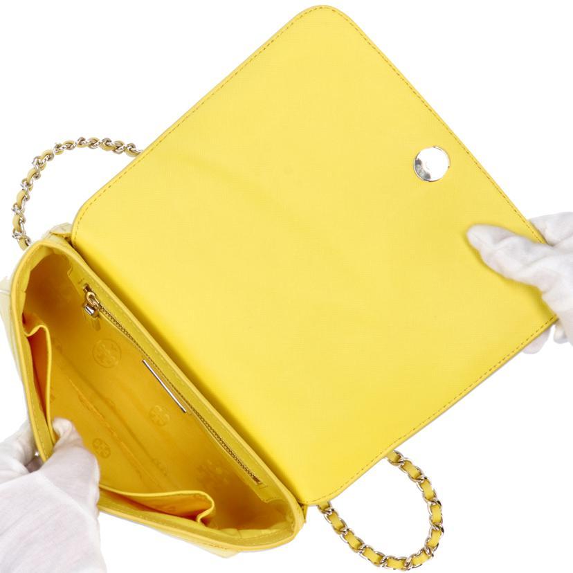 TORY BURCH トリーバーチ/レザーステッチフラップチェーンショルダー/イエロー/ブランドバック/Aランク/42【中古】 TORY BURCH（トリーバーチ） トリーバーチ/レザーステッチフラップ