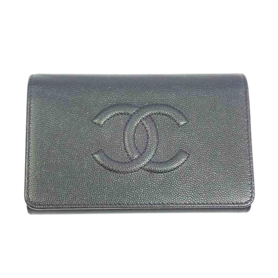 CHANEL/キャビアスキン ココマーク三ツ折リ財布/265*****/SAランク/62