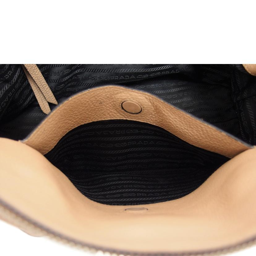 美品☆PRADA ベージュ/黒 ハンドバッグ PRADA - プラダ PRADA ハンドバッグ ショルダーバッグ レザー ベージュ