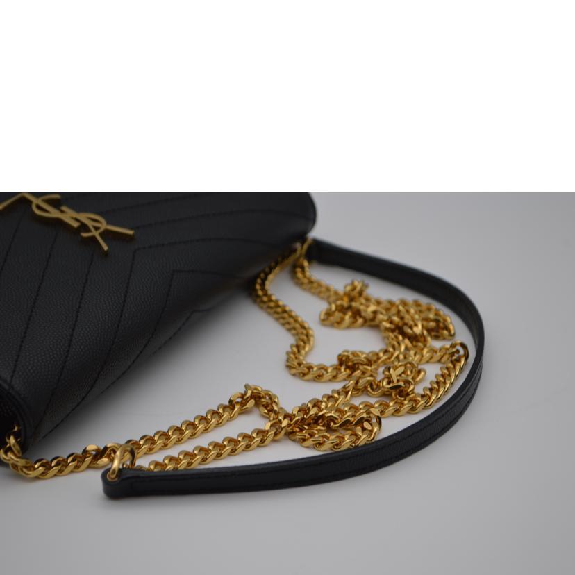 SAINT LAURENT サンローラン/モノグラムエンベロープチェーンレザーウォレット/ノワール/393953/121*/ブランドバック/SAランク/89【中古】 SAINT LAURENT サンローラン/モノグラムエンベロープチェーンレザー