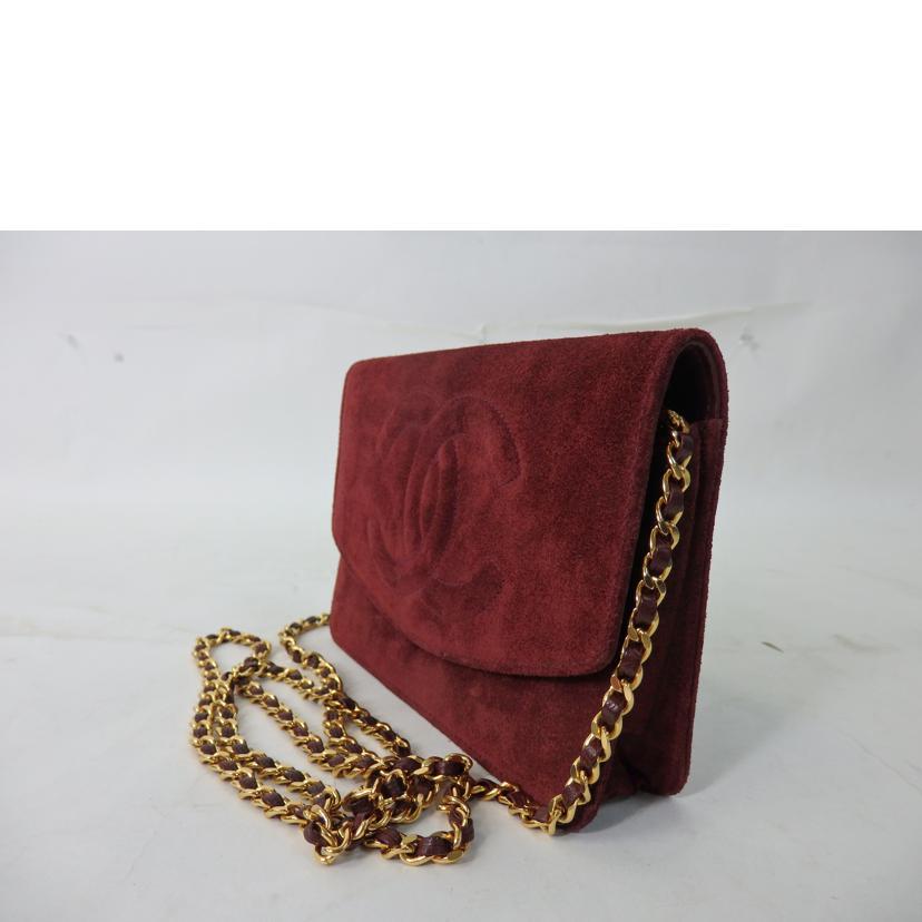 CHANEL シャネル/ココマークスミニチェーンウォレットショルダーバッグ/スウェード/赤系/A05281/370****/シャネル/Bランク/84【中古】 CHANEL（シャネル） シャネル/ココマークスミニチェーンウォレット
