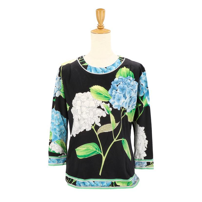 LEONARD レオナール/花柄カットソー/7分袖/ブラック/サイズ M/Bランク  