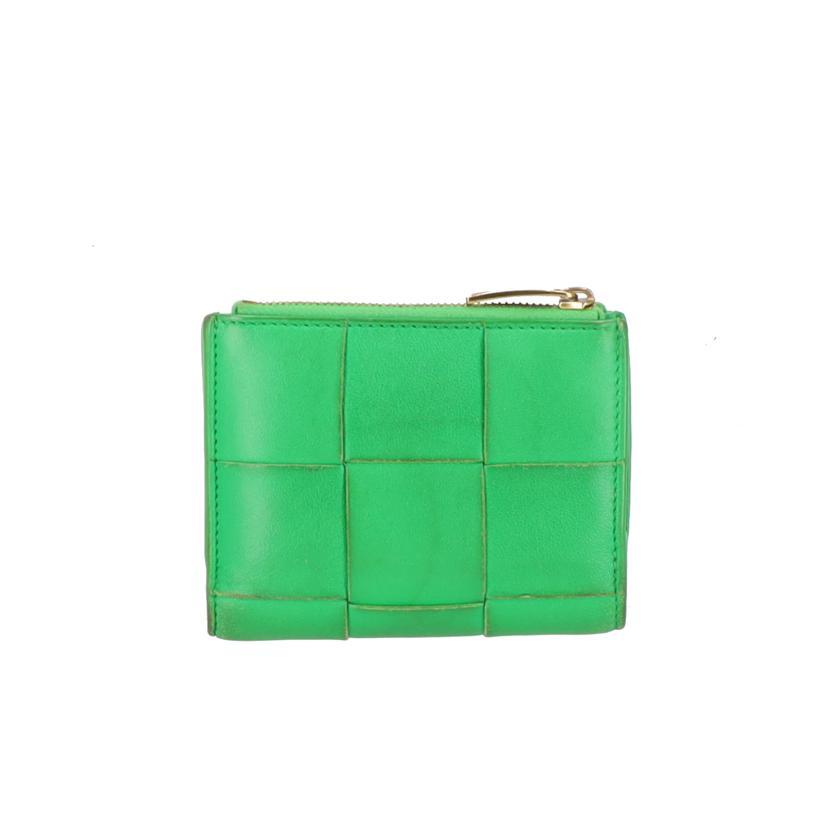 美品 ボッテガ カセット 二つ折り財布 オリーブ イントレ 箱付 BOTTEGA VENETA（ボッテガ・ヴェネタ） ボッテガヴェネタ/スモール
