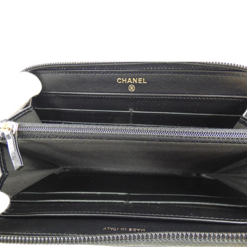 CHANEL シャネル/ココマーク/ラウンド財布/ブラック/キャビアスキン  
