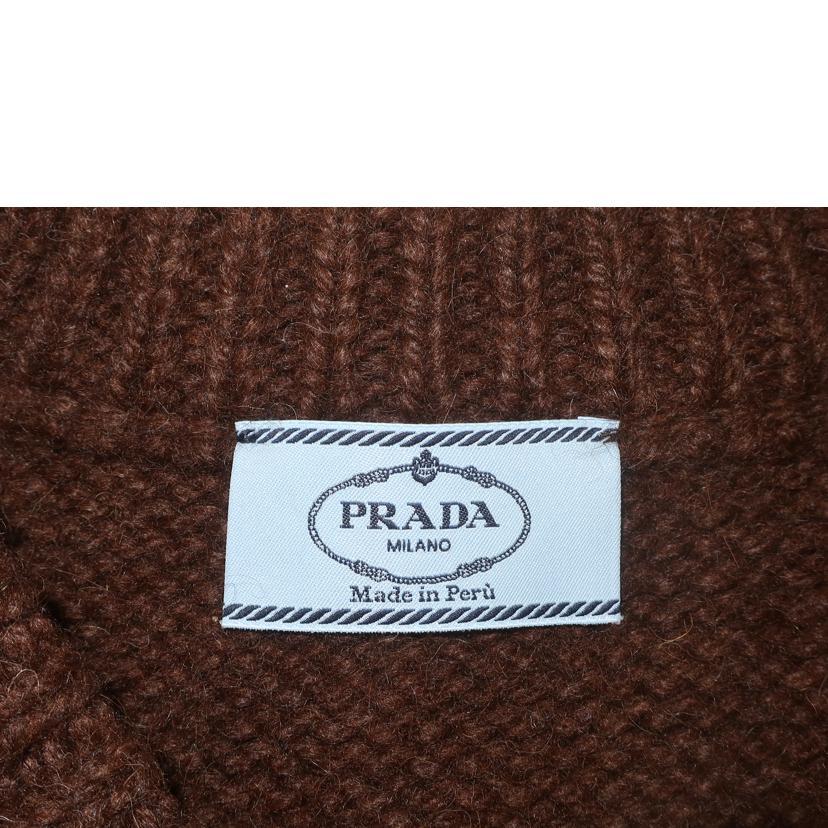 PRADA プラダ　アルパカニット クルーネックカーディガン　ブラウン　40 PRADAプラダ/アルパカニット浅Vネック/サイズ40約Lサイズ相当/ブラウン