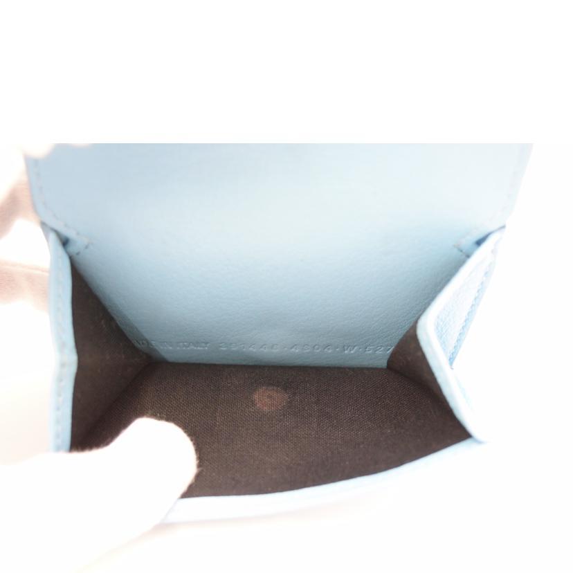 バレンシアガ　美品　ライトブルー　三折レザーコンパクトウオレット　レディース BALENCIAGA バレンシアガ コンパクト財布 水色 レディース