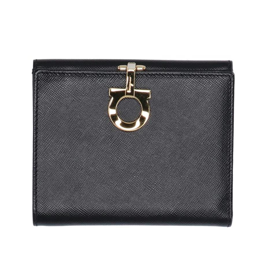 【美品】Ferragamo フェラガモ　レザー二つ折り財布　ガンチーニ　黒 Brandol / Ferragamo フェラガモ 二つ折り財布 ガンチーニ