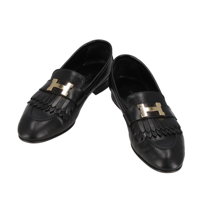 限定価格美品エルメス モカシン ロワイヤル 黒 HERMES HERMES/25 エルメス/モカシンロワイヤル/ブラックGD＃36