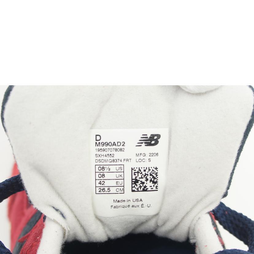 NB ニューバランス/990V2/レッド/M990AD2/サイズ:26.5cm/Aランク/75【中古】 New Balance（ニューバランス） NB ニューバランス/990V2/レッド