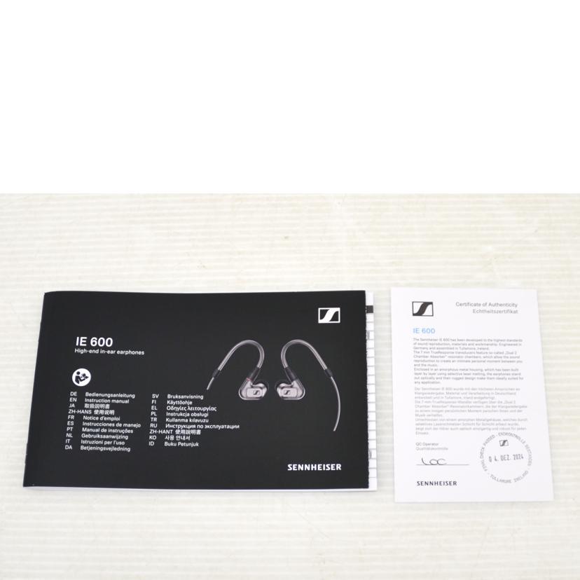 SENNHEISER ゼンハイザー/インイヤーモニター モニターイヤホン/IE600