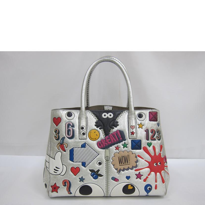 ANYA HINDMARCH アニヤハインドマーチ/ステッカーズトートバック/シルバー/バッグ/Bランク/82【中古】｜wonderrex-ec｜02