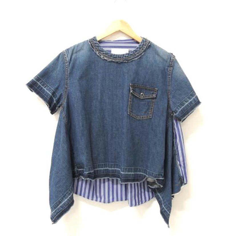 sacai サカイ/デニムドッキング ブラウス  ブルー ストライプ/20-04933-401/2/レディースインナー/Aランク/83【中古】 ブルー（ファッション） sacai サカイ/デニムドッキング
