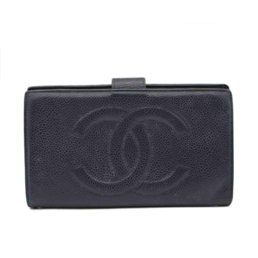 CHANEL（シャネル） シャネル/キャビアスキンココマークガマ口レザー長