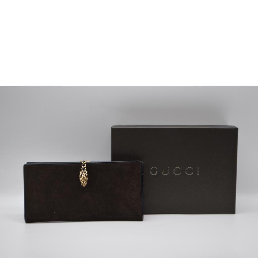 GUCCI グッチ/タイガーヘッドクリップスェードレザー長財布/035・2149・2190/横19cm縦9.5cm幅2/グッチ/Aランク/89【中古】 GUCCI グッチ/タイガーヘッドクリップスェードレザー長財布/035・2149