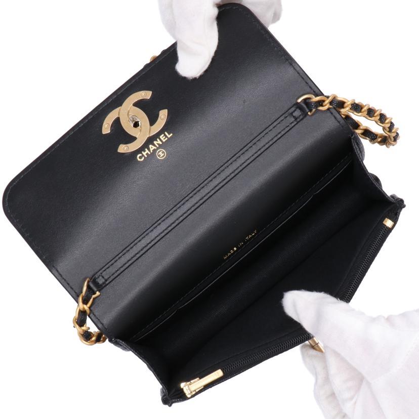 CHANEL シャネル/キャビアスキン/カメリアロングチェーンショルダー/ウォレット/NG2*****/シャネル/SAランク/91【中古】 br>CHANEL シャネル/キャビアスキン/カメリアロングチェーンショルダー