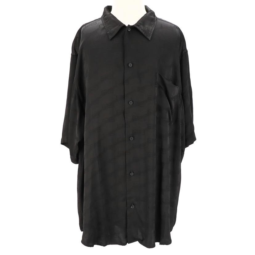 BALENCIAGA バレンシアガ シルクシャツ サイズL 総柄 ブラック BALENCIAGA バレンシアガ/2022/シルクシャツ/681813/サイズ:38/Aランク