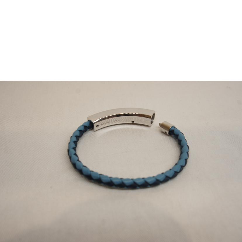 BVLGARI ブルガリ/925シルバーレザー編込ブレスレットブルー/☆1561FI  