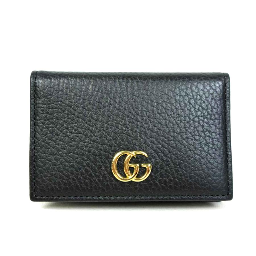 美品 グッチ ケース マーモント GG ゴールド ブラック レザー GUCCI グッチ/GGマーモントカードケース/ブラック・ゴールド/474749