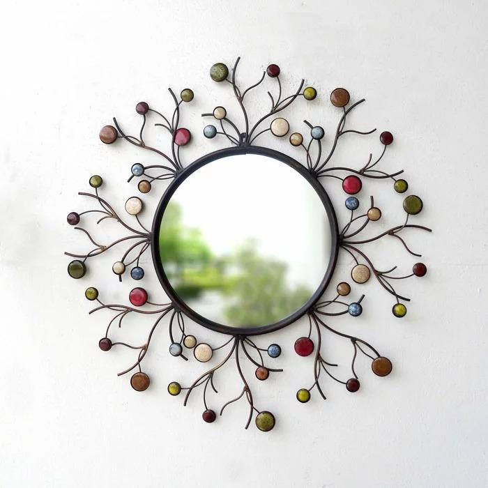 鏡 ミラー ウォールミラー おしゃれ 壁掛けミラー アイアン 陶器 個性的 丸い シャビー ラウンド オブジェ 店舗用 お店用 プレゼント お祝い 新築祝い 開店祝い 手づくり家具 ウッドギャラリー樹 通販 Yahoo ショッピング