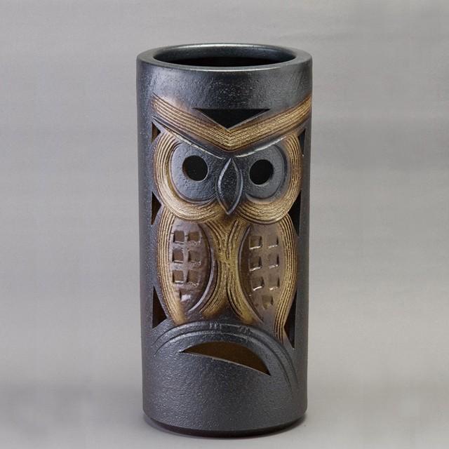 ウッドギャラリー樹 傘立て 傘置き 玄関 陶器 信楽焼 黒 ブラック