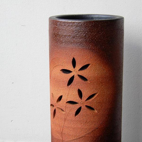 信楽焼 火色花彫り 傘立 かさ立て 傘立て 傘たて 傘置き 玄関 陶器