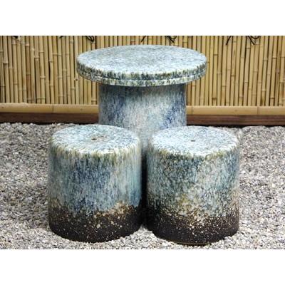 信楽焼 15号 テーブルセット 庭園 ベランダ用 陶器テーブル 陶器イス
