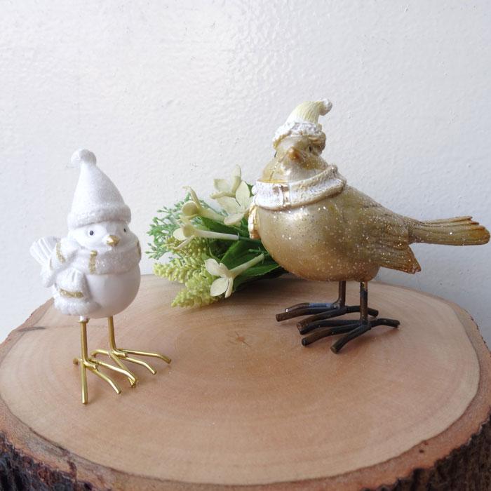 Winter Bird /White・Gold クリスマス 雑貨 置物 おしゃれ かわいい