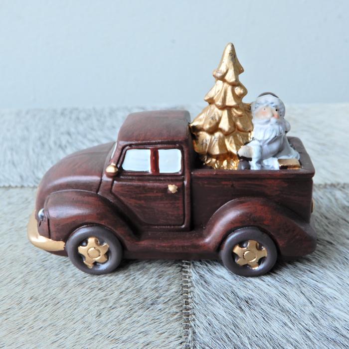 Old gold car santa クリスマス 雑貨 置物 おしゃれ かわいい サンタ