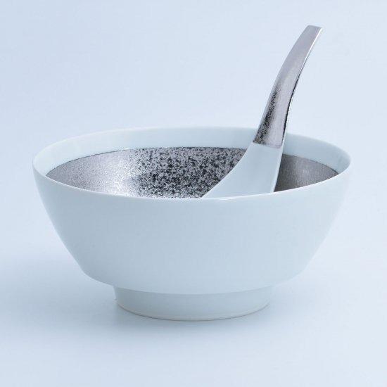 白磁プラチナ巻 ラーメン どんぶり レンゲセット ラーメン鉢 おしゃれ