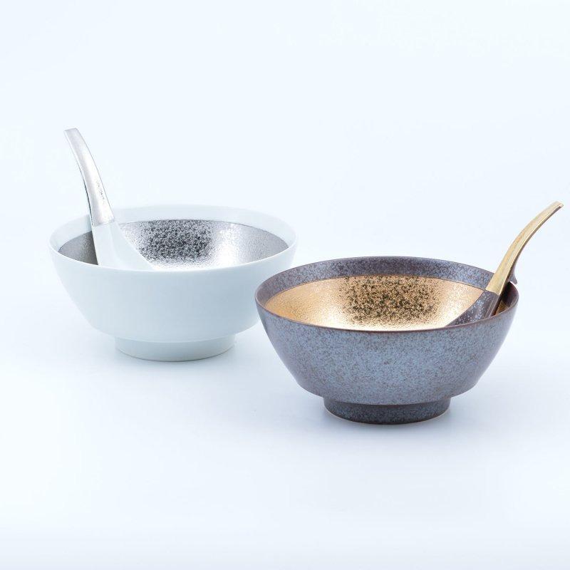 白磁プラチナ巻 ラーメン どんぶり レンゲセット ラーメン鉢 おしゃれ