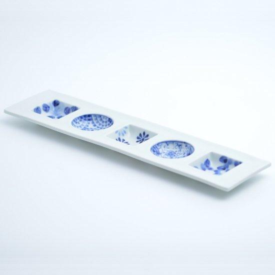 染付五柄文様 五品盛 仕切皿 蕎麦屋 旅館 和食器 飲食店 業務用 日本製