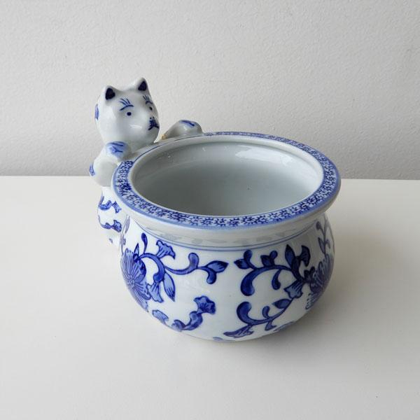 猫の水鉢 小 鉢 水鉢 火鉢 猫 陶器鉢 プランターカバー 鉢カバー