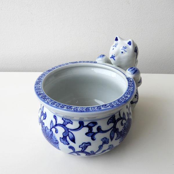 園芸用品 Demain 白猫 金彩 陶器 鉢カバー イタリア ネコ 入れ物
