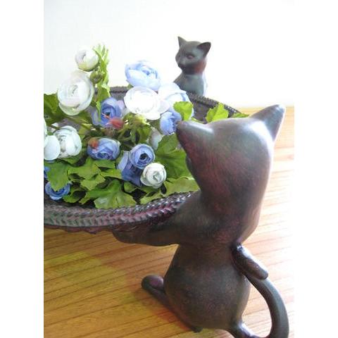 三猫バスケット ねこ ネコ 置物 雑貨 縁起物 猫の置物 キャット
