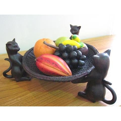 三猫バスケット ねこ ネコ 置物 雑貨 縁起物 猫の置物 キャット