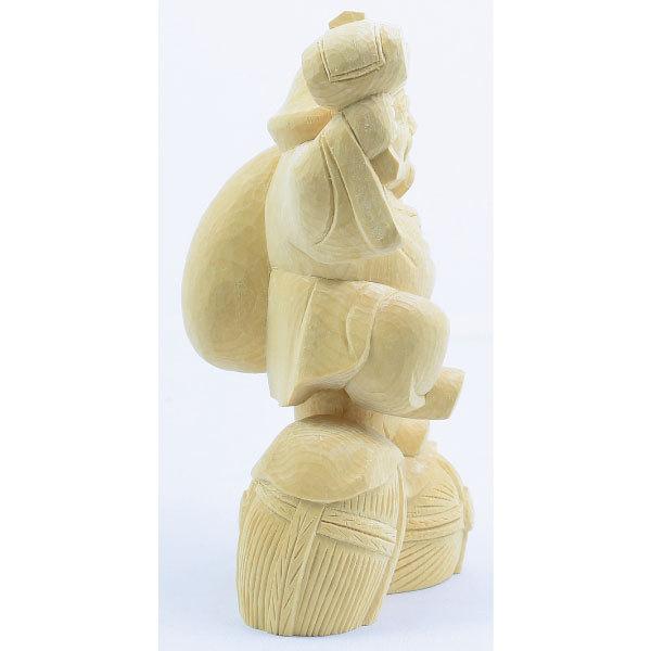 檜 桧 恵比寿 大黒天 丸夷大黒 踊る 15cm 七福神 置物 木彫り 無垢