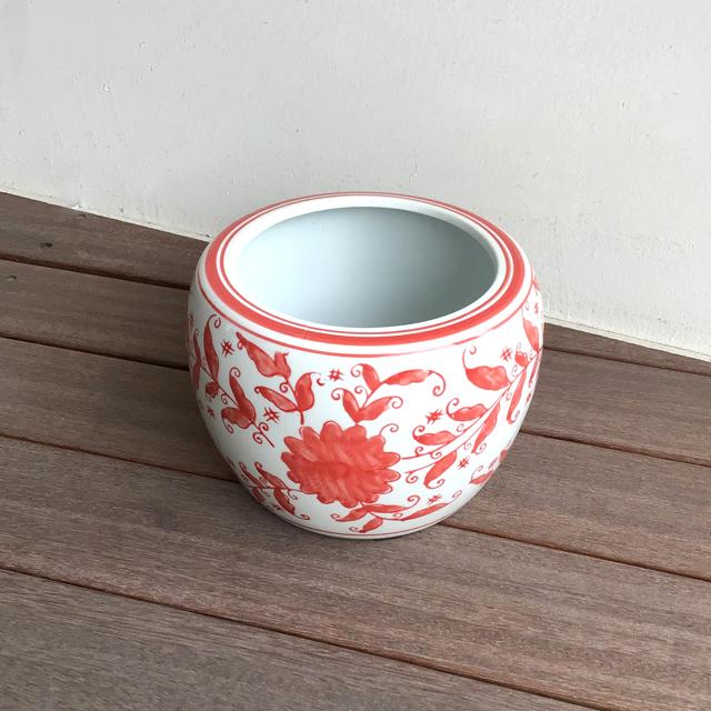 ミニ火鉢 ピンク 大 めだか 水鉢 陶器 アンティーク アジアン 5号