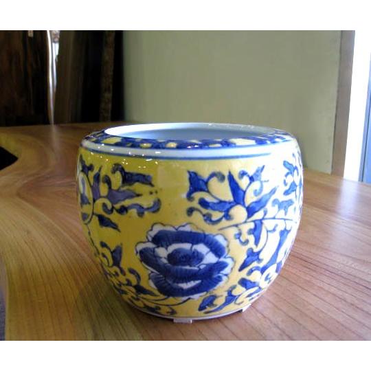 ミニ火鉢 黄底 小 めだか アンティーク 水鉢 陶器 3号 シノワズリ