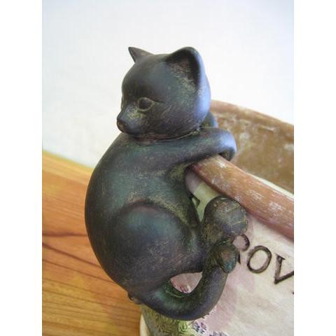 ふりむき猫 黒 ネコ置物 ねこグッズ 猫雑貨 アジアン雑貨 ガーデニング