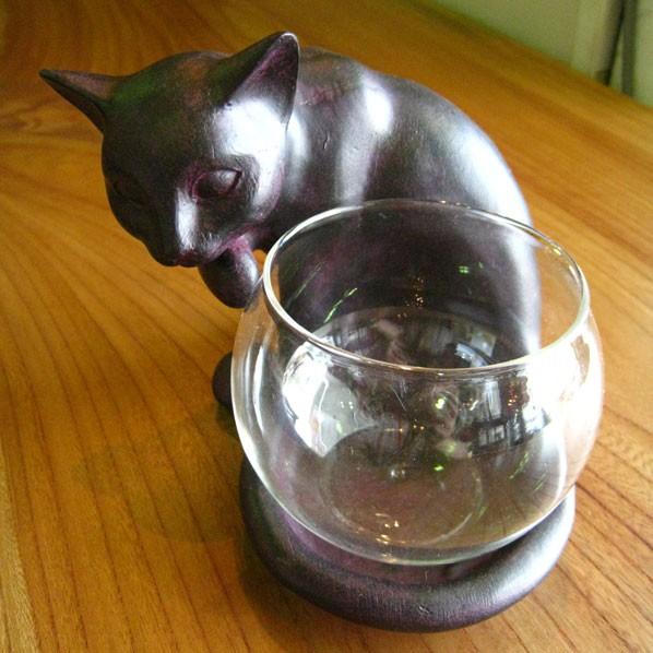 Rust Cat ガラスベース シッポ巻き猫 ネコ置物 ねこグッズ 猫雑貨