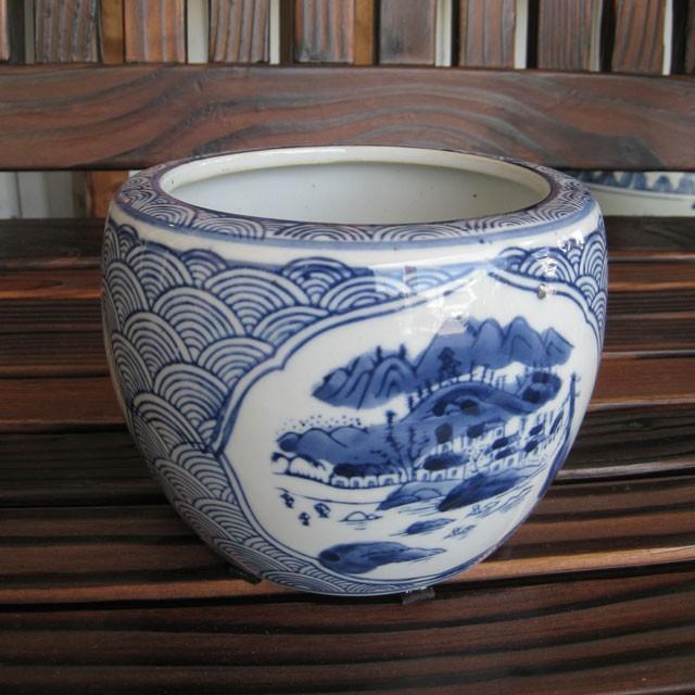 ミニミニ火鉢 火鉢 山水 小 陶器 水鉢 3号 シノワズリ オリエンタル