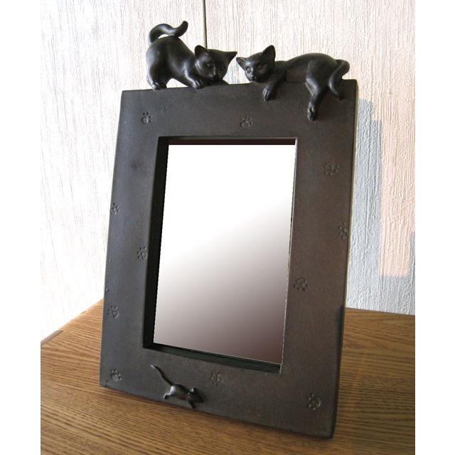 卓上ミラー おしゃれ アンティーク 猫 Cat ねこ : 手づくり家具 ウッド