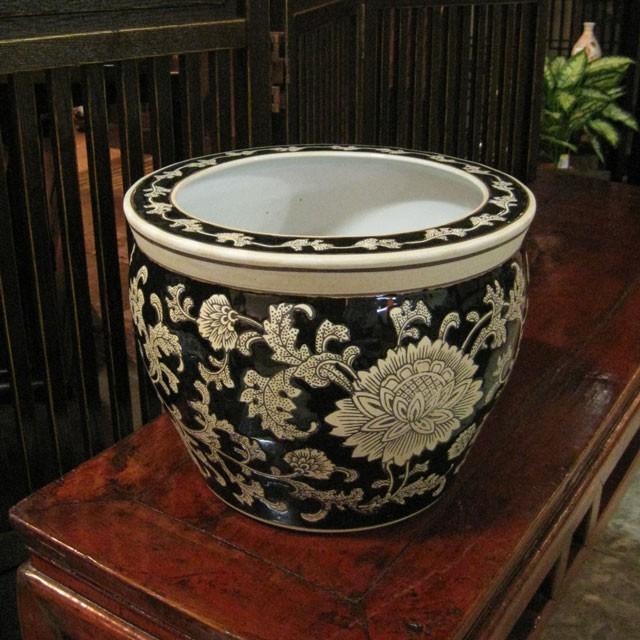水鉢 睡蓮鉢 陶器 めだか鉢 ハス鉢 青花丸大魚洋蓮鉢 黒 中 水鉢 睡蓮鉢 陶器 めだか鉢 ハス鉢 青花丸大魚洋蓮鉢 黒 中