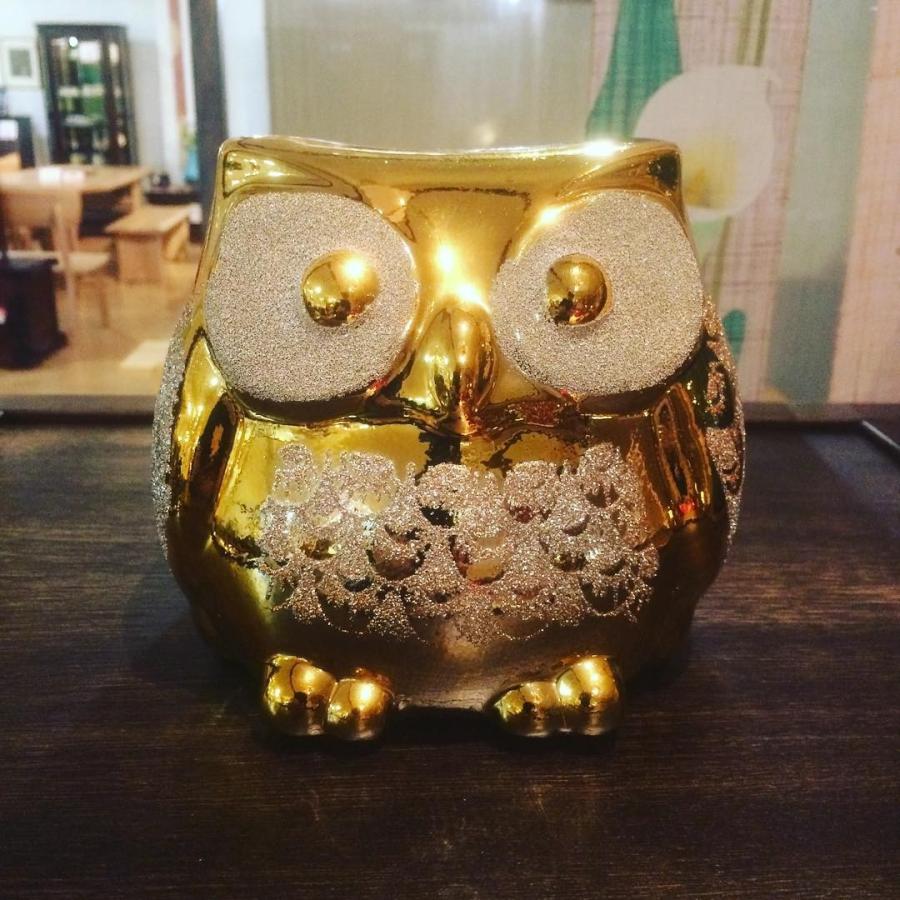 ふくろう 貯金箱 ゴールド 金 縁起物 開運 幸運 金色 : 手づくり家具