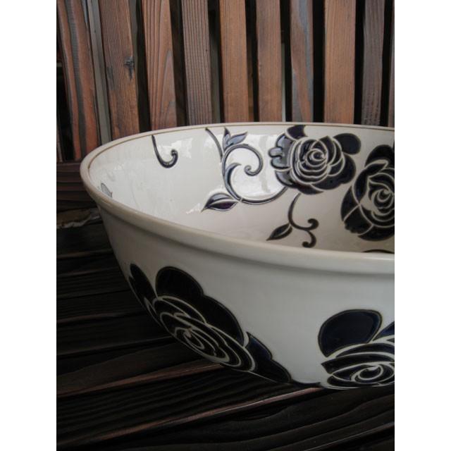 深型水盤 バラ 陶器鉢 花器 水鉢 水盤 睡蓮鉢 花びん 花瓶 おしゃれ