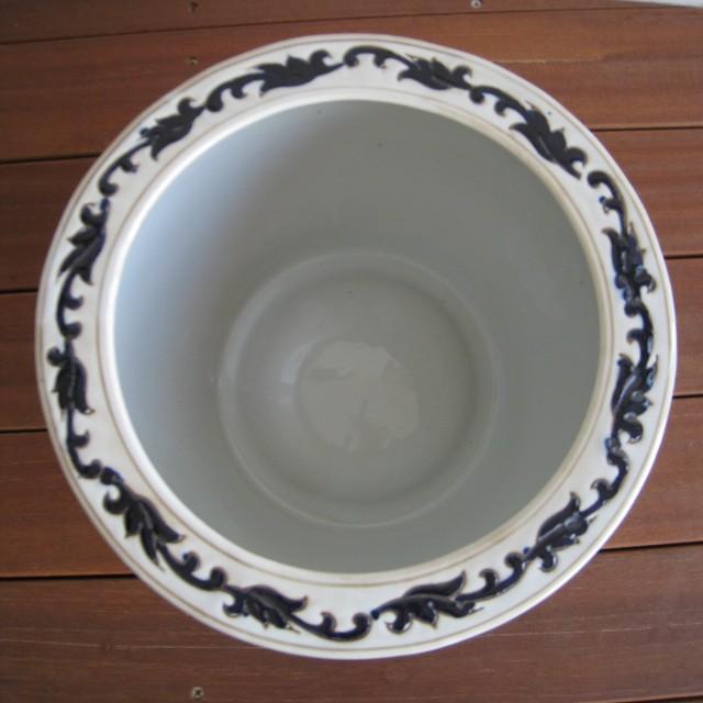 水鉢 睡蓮鉢 陶器 めだか鉢 ハス鉢 青花丸大魚缶 草花 中 10号